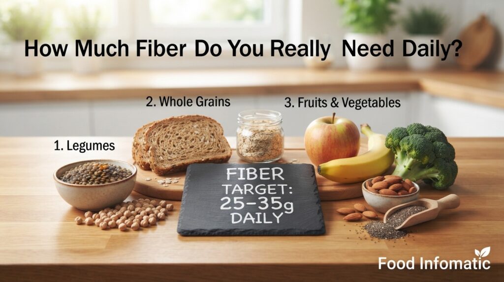 How much fiber you need daily from legumes, whole grains, fruits and vegetables