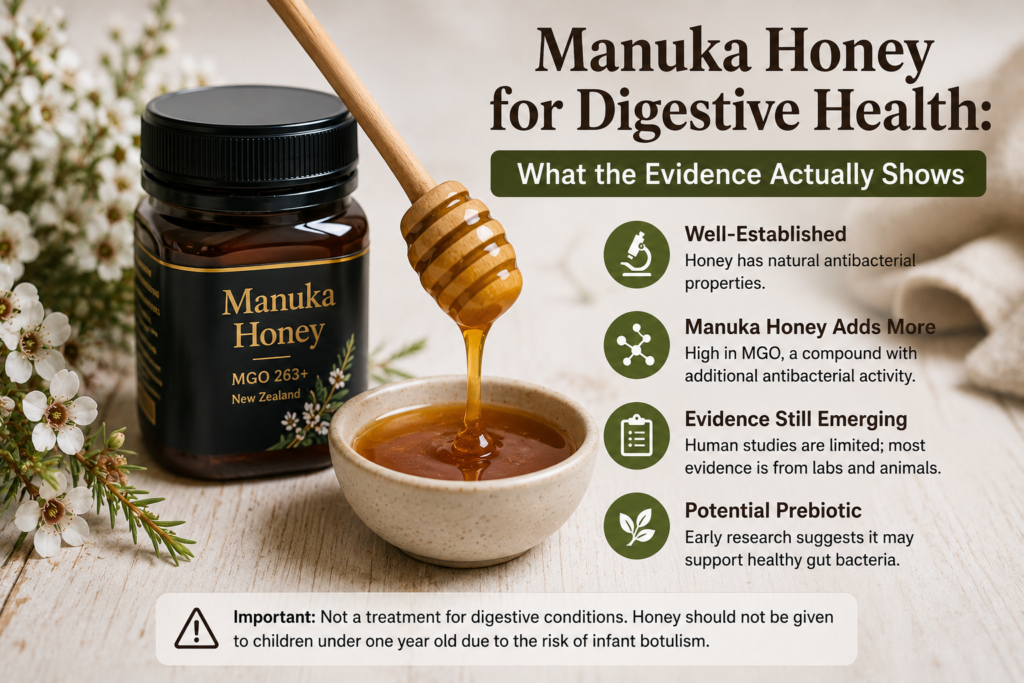 Manuka honey for digestive health and its potential antibacterial benefits