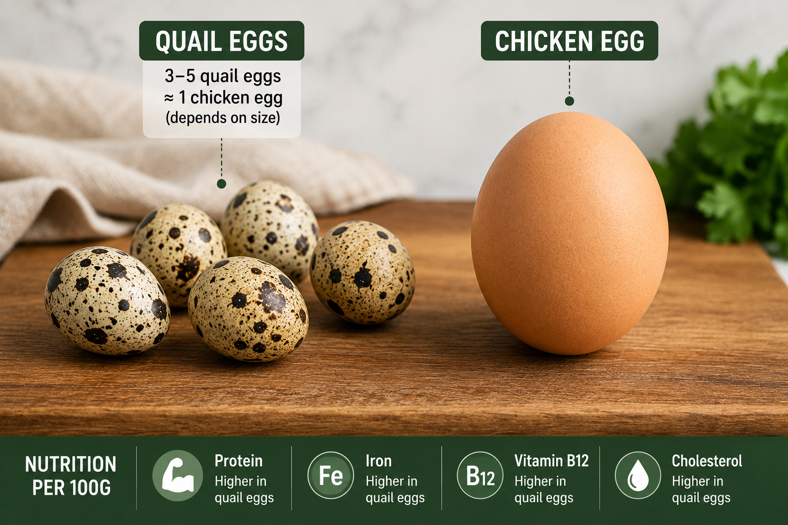 Quail eggs providing protein iron vitamin B12 and other nutrients