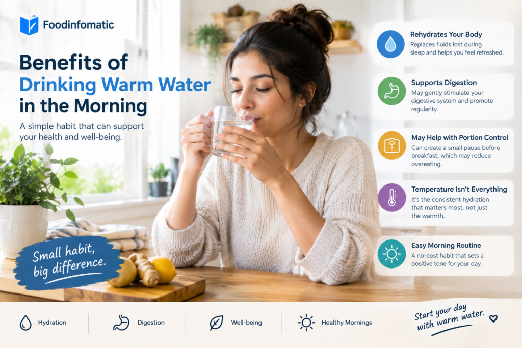 Benefits of drinking warm water in the morning, including hydration, digestion support, and a simple healthy morning routine.