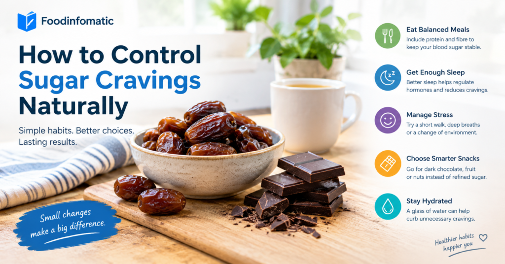 A bowl of dates and dark chocolate as natural alternatives to refined sugar, illustrating practical ways to manage sugar cravings.
